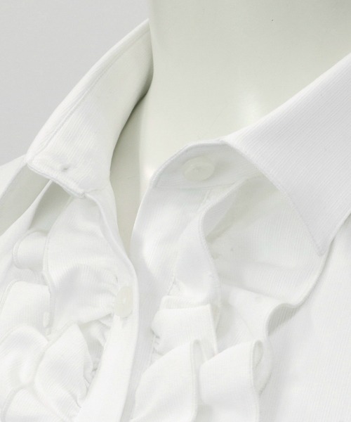 TOKYO SHIRTS（トウキョウシャツ）の「形態安定ノーアイロン レギュラーカラー フリル付き長袖ビジネスワイシャツ（ビジネスシャツ・レディース・ホワイト・S/M/L/LL）」の4枚目の写真