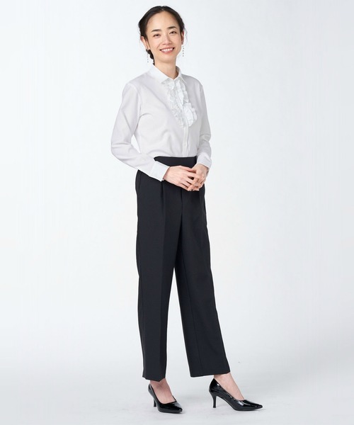 TOKYO SHIRTS（トウキョウシャツ）の「形態安定ノーアイロン レギュラーカラー フリル付き長袖ビジネスワイシャツ（ビジネスシャツ・レディース・ホワイト・S/M/L/LL）」の6枚目の写真