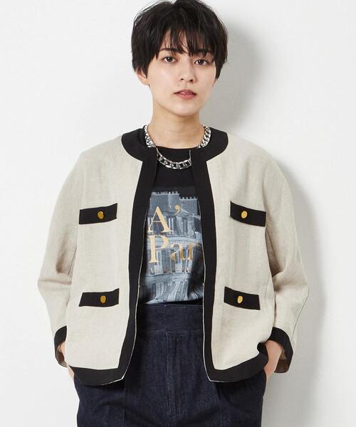 Liesse（リエス）の「フレンチリネンキャンバスワッシャー半袖ジャケット（その他アウター・レディース・ホワイト/キナリ・FREE）」の6枚目の写真