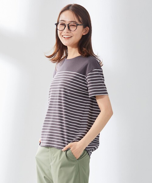 J.PRESS(ジェイプレス)の「パネルボーダー カットソー(Tシャツ/カットソー・レディース・ホワイト系1/ベージュ系1/グレー系1・T13/T15)」の1枚目の写真