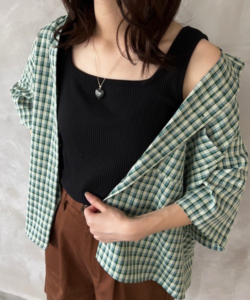 kutir（クティール）の「2wayテレコタンクトップ（タンクトップ・レディース・グリーン系その他/アイボリー/ブラック/オレンジ/グリーン/ブルー・FREE）」の3枚目の写真