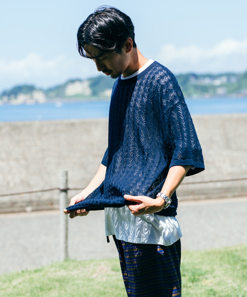 JOURNAL STANDARD（ジャーナルスタンダード）の「リネンミックス 透かし編み クルーネックニットTシャツ（ニット/セーター・メンズ・ネイビー/アイボリー/グリーン/イエロー・MEDIUM/LARGE）」の19枚目の写真