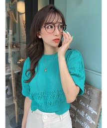 Green　Parks | AYANOプロデュースアイテム 透かしデザイン半袖ニットPO(ニット/セーター)