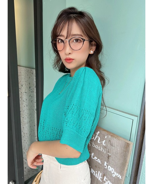 Green　Parks（グリーンパークス）の「AYANOプロデュースアイテム 透かしデザイン半袖ニットPO（ニット/セーター・レディース・チャコールグレー/ベージュ/ブラウン/オフホワイト/オレンジ/グリーン・FREE）」の16枚目の写真