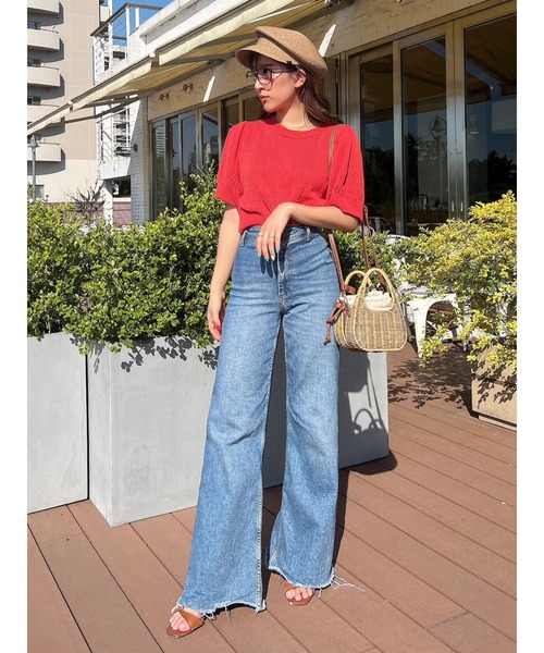 Green　Parks（グリーンパークス）の「AYANOプロデュースアイテム 透かしデザイン半袖ニットPO（ニット/セーター・レディース・チャコールグレー/ベージュ/ブラウン/オフホワイト/オレンジ/グリーン・FREE）」の17枚目の写真