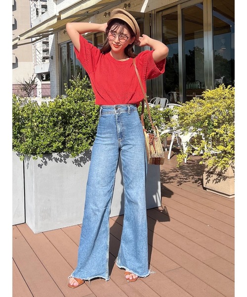 Green　Parks（グリーンパークス）の「AYANOプロデュースアイテム 透かしデザイン半袖ニットPO（ニット/セーター・レディース・チャコールグレー/ベージュ/ブラウン/オフホワイト/オレンジ/グリーン・FREE）」の18枚目の写真