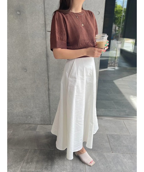 Green　Parks（グリーンパークス）の「AYANOプロデュースアイテム 透かしデザイン半袖ニットPO（ニット/セーター・レディース・チャコールグレー/ベージュ/ブラウン/オフホワイト/オレンジ/グリーン・FREE）」の12枚目の写真