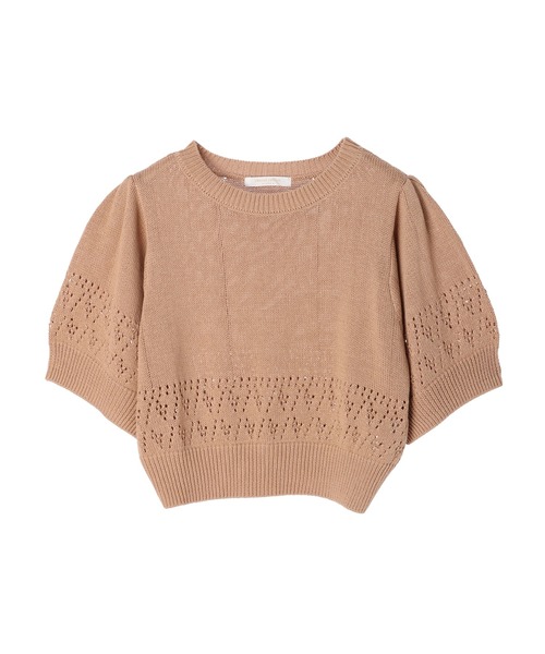 Green　Parks（グリーンパークス）の「AYANOプロデュースアイテム 透かしデザイン半袖ニットPO（ニット/セーター・レディース・チャコールグレー/ベージュ/ブラウン/オフホワイト/オレンジ/グリーン・FREE）」の21枚目の写真