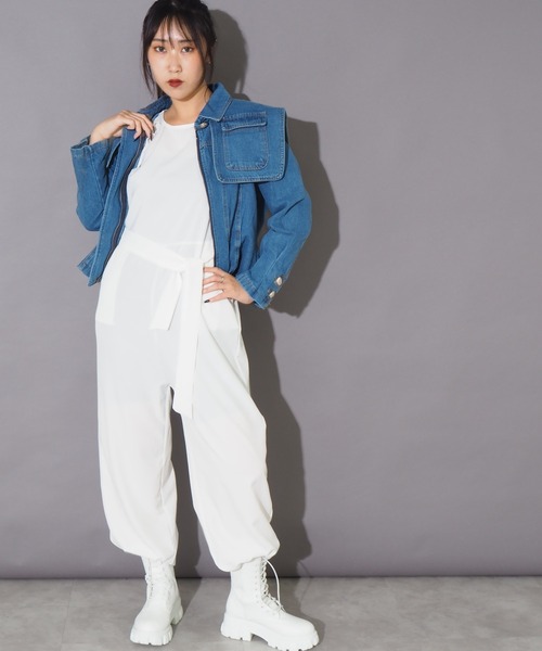 フラッタースリーブベルテッドオールインワン（つなぎ/オールインワン）｜Bloom Closet（ブルームクローゼット）