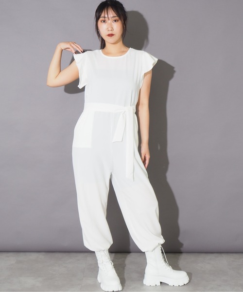 Bloom Closet(ブルームクローゼット)の「フラッタースリーブベルテッドオールインワン(つなぎ/オールインワン・レディース・ホワイト/ピンク/ブルー・MEDIUM/LARGE)」の5枚目の写真