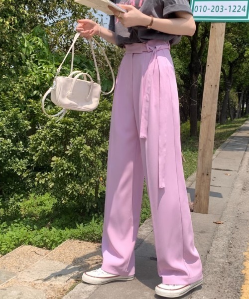 mebole(メボレ)の「ピンタックウエストリボンスラックス(スラックス・レディース・ブラック/ブルー/グリーン/アイボリー/ライトパープル・MEDIUM/LARGE)」の5枚目の写真