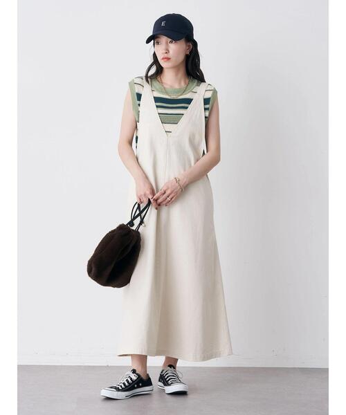 earth music&ecology（アースミュージックアンドエコロジー）の「デニムジャンスカ（ジャンパースカート・レディース・ホワイト/インディゴブルー・FREE）」の22枚目の写真