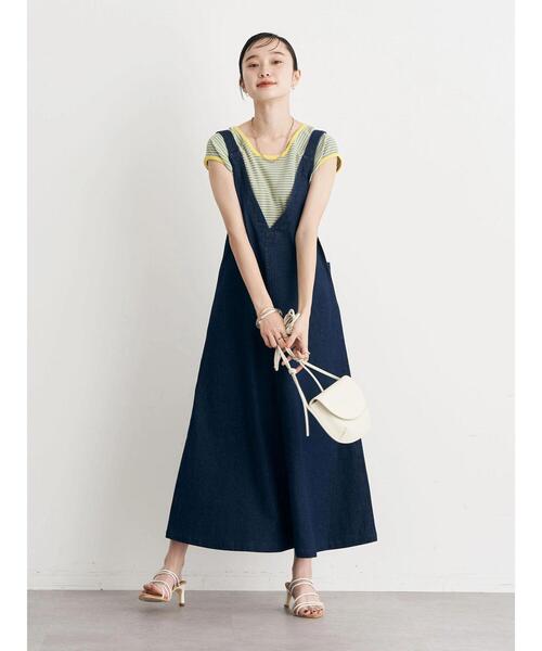 earth music&ecology（アースミュージックアンドエコロジー）の「デニムジャンスカ（ジャンパースカート・レディース・ホワイト/インディゴブルー・FREE）」の8枚目の写真