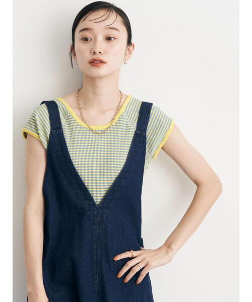 earth music&ecology（アースミュージックアンドエコロジー）の「デニムジャンスカ（ジャンパースカート・レディース・ホワイト/インディゴブルー・FREE）」の3枚目の写真