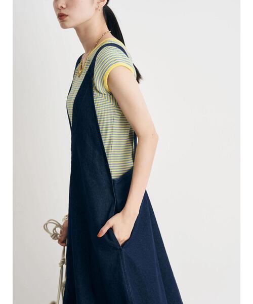 earth music&ecology（アースミュージックアンドエコロジー）の「デニムジャンスカ（ジャンパースカート・レディース・ホワイト/インディゴブルー・FREE）」の20枚目の写真