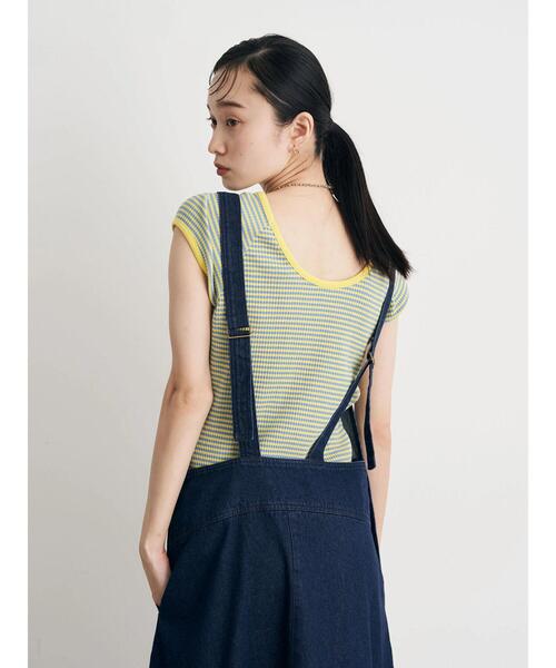 earth music&ecology（アースミュージックアンドエコロジー）の「デニムジャンスカ（ジャンパースカート・レディース・ホワイト/インディゴブルー・FREE）」の12枚目の写真