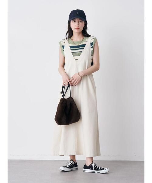 earth music&ecology（アースミュージックアンドエコロジー）の「デニムジャンスカ（ジャンパースカート・レディース・ホワイト/インディゴブルー・FREE）」の9枚目の写真