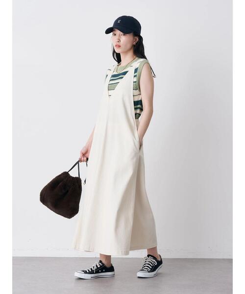 earth music&ecology（アースミュージックアンドエコロジー）の「デニムジャンスカ（ジャンパースカート・レディース・ホワイト/インディゴブルー・FREE）」の17枚目の写真