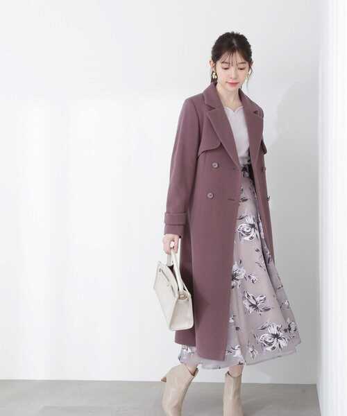 PROPORTION BODY DRESSING（プロポーションボディドレッシング）の「【美人百花11月号タイアップ 休井美郷さん着用商品】ウールトレンチコート / 1212252004（トレンチコート・レディース・パープル/ベージュ系その他/ボルドー/ブラウン・MEDIUM/SMALL）」の2枚目の写真