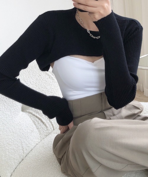 CLEA ニット セーター ボーダーショート丈ジップニットトップス