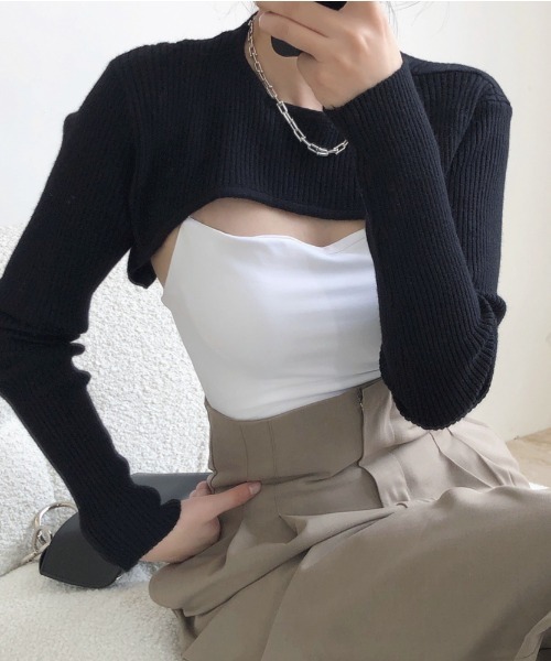 SUKALA クロップドニットトップ Mネイビー SUKALA クロップドニットトップ Mネイビー
