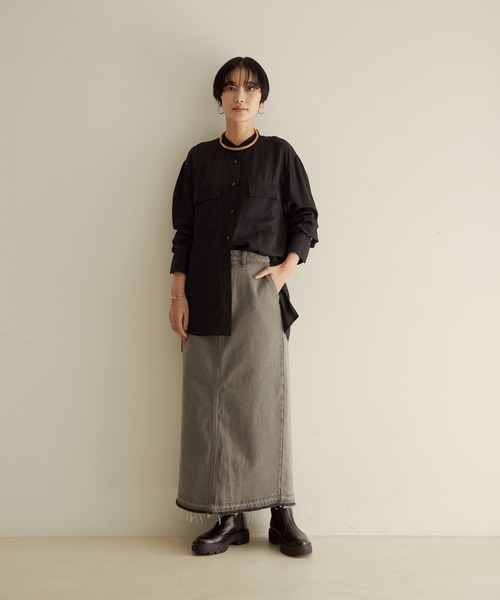 SALON adam et rope'（サロン アダム エ ロペ）の「オーバーダイスタンドカラーシャツ（シャツ/ブラウス・レディース・ブラック/ピンク/オフホワイト・FREE）」の5枚目の写真