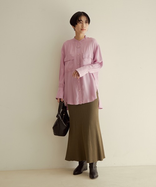 SALON adam et rope'（サロン アダム エ ロペ）の「オーバーダイスタンドカラーシャツ（シャツ/ブラウス・レディース・ブラック/ピンク/オフホワイト・FREE）」の8枚目の写真