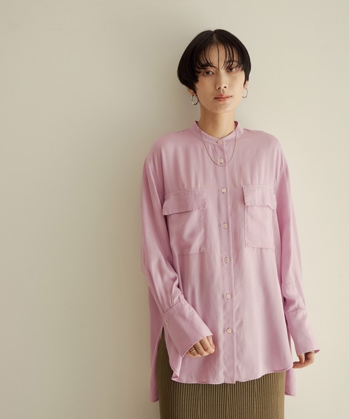 SALON adam et rope'（サロン アダム エ ロペ）の「オーバーダイスタンドカラーシャツ（シャツ/ブラウス・レディース・ブラック/ピンク/オフホワイト・FREE）」の15枚目の写真