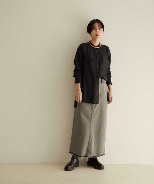 SALON adam et rope'（サロン アダム エ ロペ）の「オーバーダイスタンドカラーシャツ（シャツ/ブラウス・レディース・ブラック/ピンク/オフホワイト・FREE）」の11枚目の写真