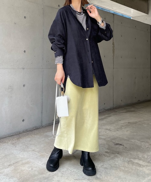 DouDou(ドゥドゥ)の「細コール袖リブオーバーシャツ(シャツ/ブラウス・レディース・ブラック/パープル/グレイッシュベージュ・FREE)」の22枚目の写真