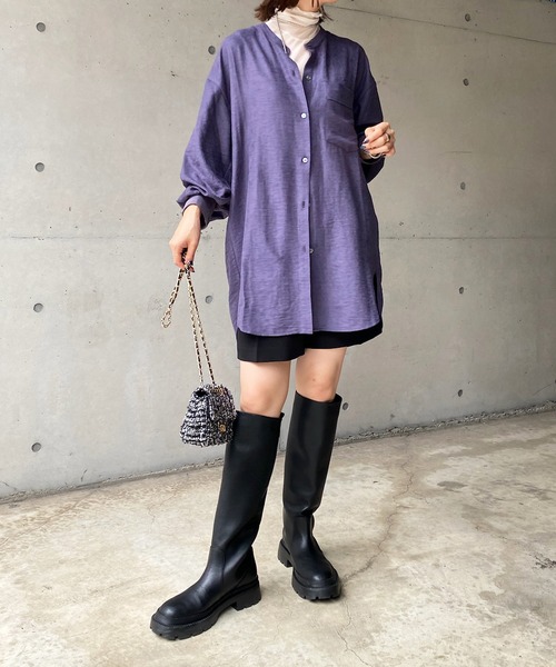 DouDou(ドゥドゥ)の「細コール袖リブオーバーシャツ(シャツ/ブラウス・レディース・ブラック/パープル/グレイッシュベージュ・FREE)」の6枚目の写真