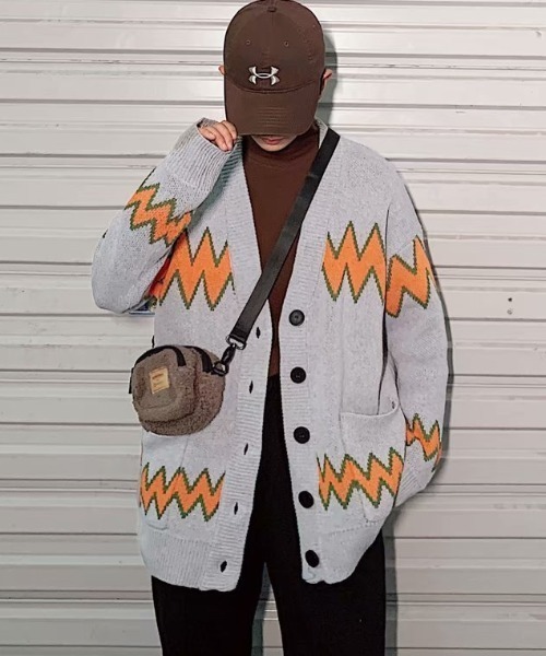 カーディガン　モヘア混　イタリア製　マルチカラー ジグザグパターン ジグザグパターンカーディガン（カーディガン/ボレロ）｜MGV（エムジー