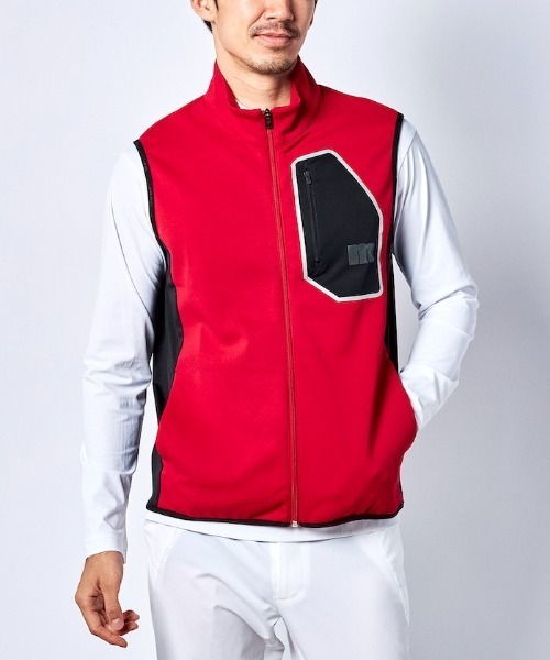 MUNSINGWEAR（マンシングウェア）の「【ENVOY / エンボイ】撥水フリーモプロミドラーベスト ストレッチ ダンボールニット素材 メンズ ウェア ベスト ゴルフ ゴルフウェア（ベスト・メンズ・レッド/グレー/ブラック・L/XL/M(M)）」の3枚目の写真