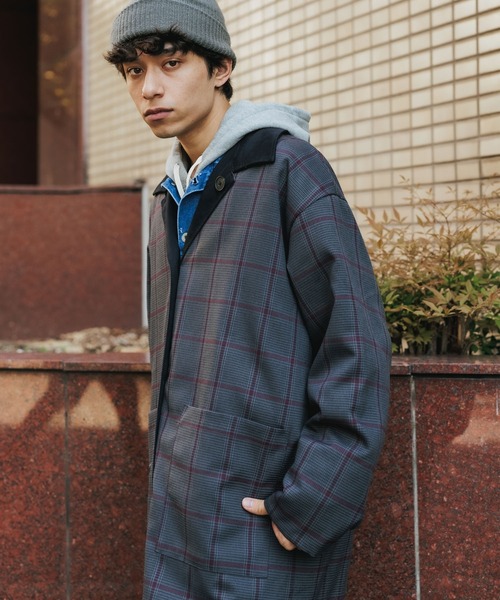 ROOPTOKYO（ループトウキョウ）の「ポリピーチ×GC リバーシブル ロングコート チェック ステンカラーコート（ステンカラーコート・メンズ・オリーブ/ベージュ/ブラック・M/L）」の6枚目の写真