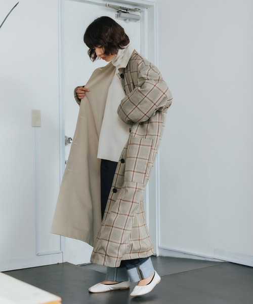 ROOPTOKYO（ループトウキョウ）の「ポリピーチ×GC リバーシブル ロングコート チェック ステンカラーコート（ステンカラーコート・メンズ・オリーブ/ベージュ/ブラック・M/L）」の13枚目の写真