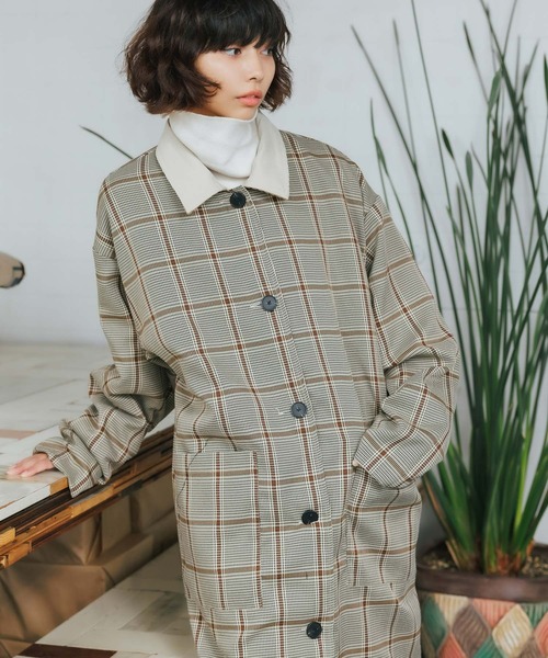 ROOPTOKYO（ループトウキョウ）の「ポリピーチ×GC リバーシブル ロングコート チェック ステンカラーコート（ステンカラーコート・メンズ・オリーブ/ベージュ/ブラック・M/L）」の21枚目の写真