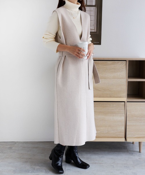 andme（アンドミー）の「起毛ダブルフェイスVネックワンピース（ジャンパースカート・レディース・チャコールグレー/ライトグレー/アイボリー/ラベンダー・S/M）」の9枚目の写真