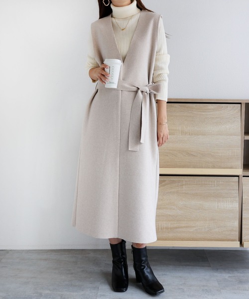 andme（アンドミー）の「起毛ダブルフェイスVネックワンピース（ジャンパースカート・レディース・チャコールグレー/ライトグレー/アイボリー/ラベンダー・S/M）」の8枚目の写真