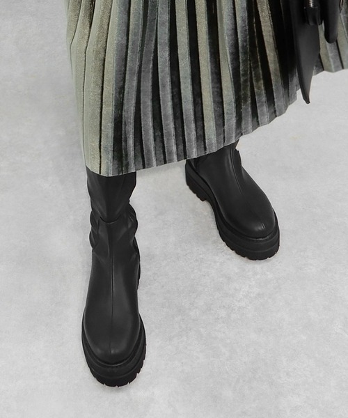 minia（ミニア）の「厚底ウェッジフィットロングブーツ / 厚底ブーツ / 厚底ロングブーツ（ブーツ・レディース・ブラック・S/M/L/LL/3L）」の7枚目の写真