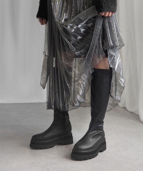 minia（ミニア）の「厚底ウェッジフィットロングブーツ / 厚底ブーツ / 厚底ロングブーツ（ブーツ・レディース・ブラック・S/M/L/LL/3L）」の12枚目の写真