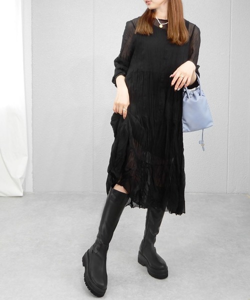 minia（ミニア）の「厚底ウェッジフィットロングブーツ / 厚底ブーツ / 厚底ロングブーツ（ブーツ・レディース・ブラック・S/M/L/LL/3L）」の10枚目の写真