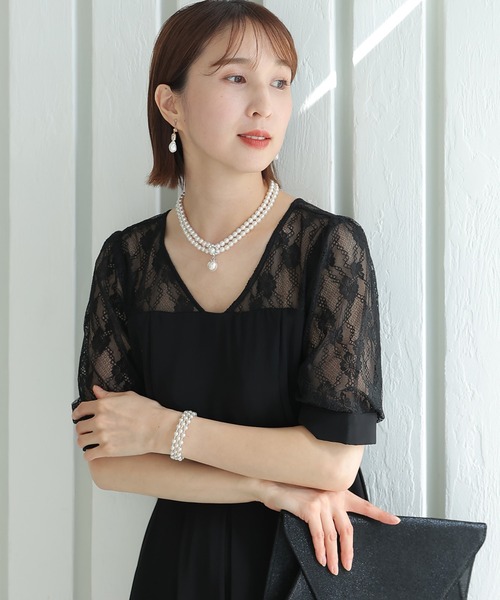 PourVous(プールヴー)の「ミニ丈&七分袖 フォーマル レース 切り替え お呼ばれ 結婚式 パーティー ドレス オケージョンドレス 二次会 成人式 同窓会 謝恩会 20代 30代(ドレス・レディース・ベージュ/ブラック/モスグリーン/レンガ・M)」の10枚目の写真