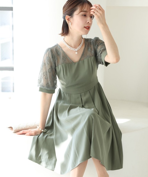 PourVous(プールヴー)の「ミニ丈&七分袖 フォーマル レース 切り替え お呼ばれ 結婚式 パーティー ドレス オケージョンドレス 二次会 成人式 同窓会 謝恩会 20代 30代(ドレス・レディース・ベージュ/ブラック/モスグリーン/レンガ・M)」の17枚目の写真