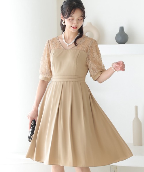PourVous(プールヴー)の「ミニ丈&七分袖 フォーマル レース 切り替え お呼ばれ 結婚式 パーティー ドレス オケージョンドレス 二次会 成人式 同窓会 謝恩会 20代 30代(ドレス・レディース・ベージュ/ブラック/モスグリーン/レンガ・M)」の21枚目の写真