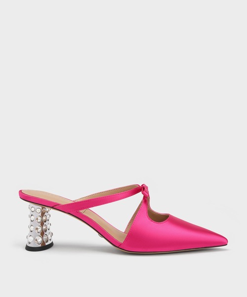 CHARLES & KEITH(チャールズ & キース)の「ボウクロスオーバー ジェムエンベリッシュドミュール(サンダル・レディース・ブラック/ピンク・23cm/23.5cm/24.5cm/25cm/22.5cm)」の3枚目の写真