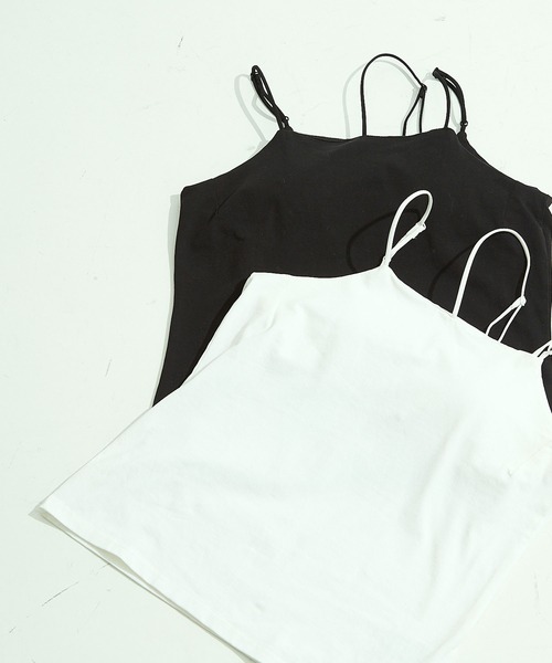 Shelly island（シェリーアイランド）の「アシメストラップカップ付きキャミ（キャミソール・レディース・ブラック/ホワイト・FREE）」の7枚目の写真