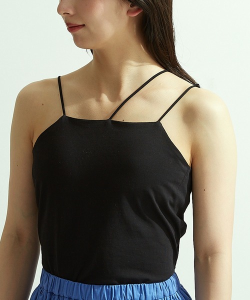 Shelly island（シェリーアイランド）の「アシメストラップカップ付きキャミ（キャミソール・レディース・ブラック/ホワイト・FREE）」の9枚目の写真