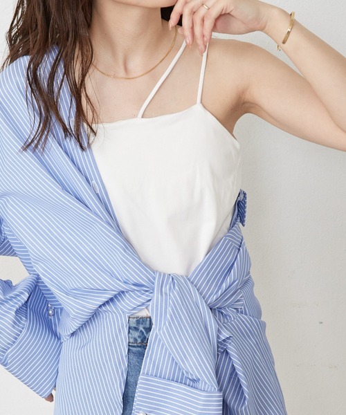 Shelly island（シェリーアイランド）の「アシメストラップカップ付きキャミ（キャミソール・レディース・ブラック/ホワイト・FREE）」の16枚目の写真