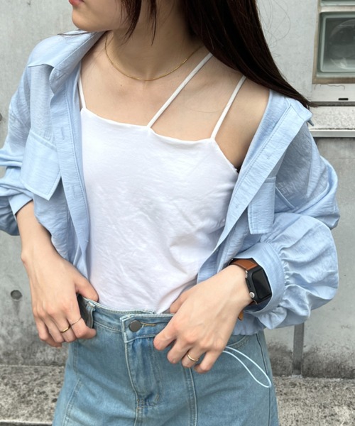 Shelly island（シェリーアイランド）の「アシメストラップカップ付きキャミ（キャミソール・レディース・ブラック/ホワイト・FREE）」の13枚目の写真