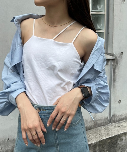 Shelly island（シェリーアイランド）の「アシメストラップカップ付きキャミ（キャミソール・レディース・ブラック/ホワイト・FREE）」の14枚目の写真